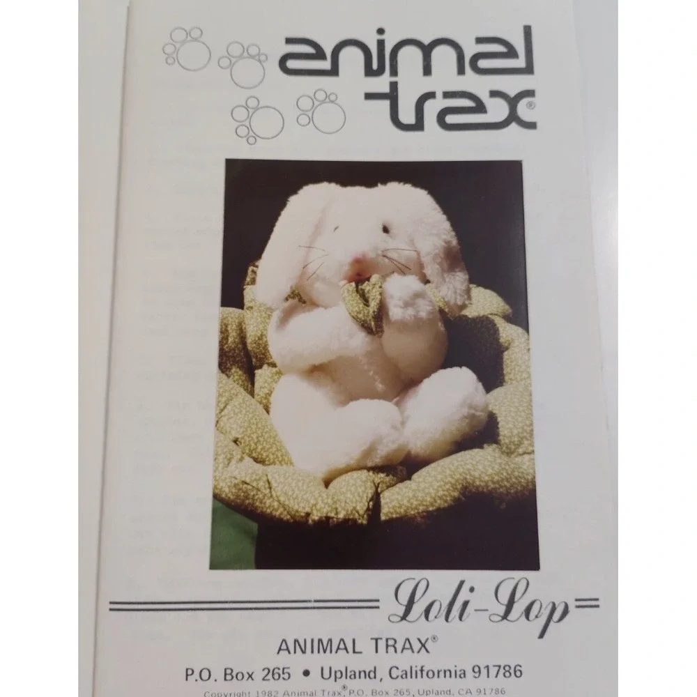 Animal Trax Loli-Lop Bunny Rabbit Sewing Pattern Plush Stuffed Toy 1982 Uncut